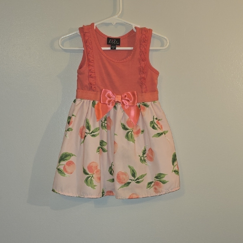 Lilt Peach and Floral Casual Dress with Ribbon LOT-P